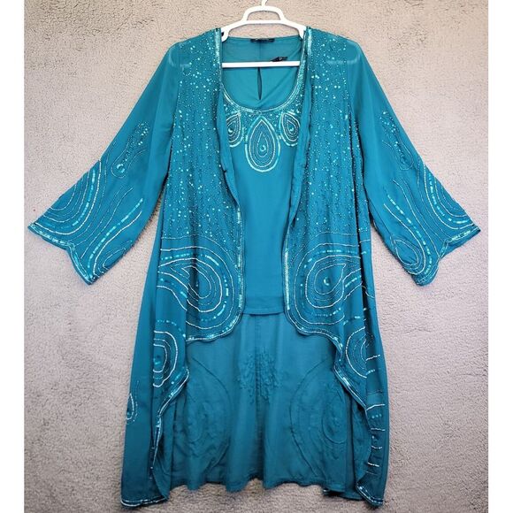 Roaman's Women's Beaded Suit Top Plus Size 16w Deep Teal Jacket‎ Elegant Luxury - Picture 1 of 16